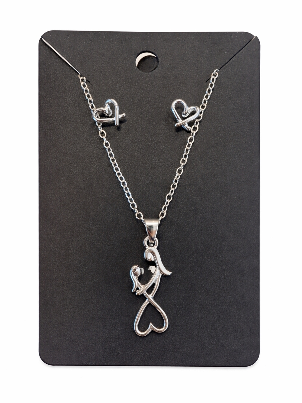 Mother's Day Gift! Silver Heart Infinity Pendant Necklace and Stud Earrings Set